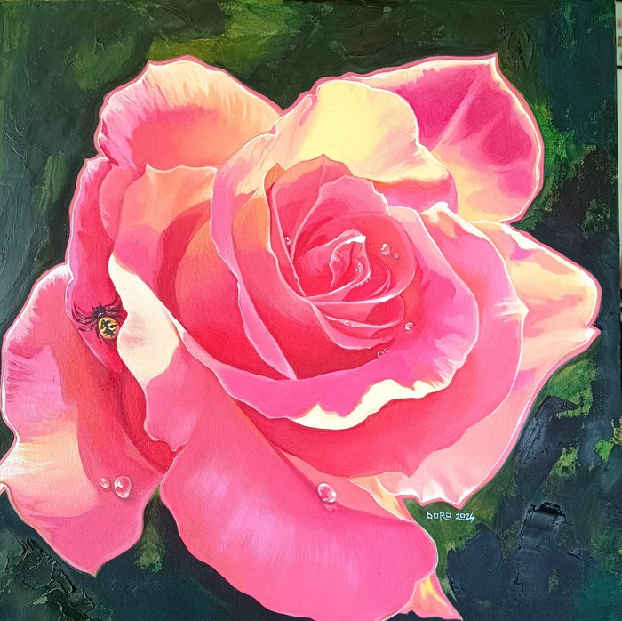 Dorotea Gizzi - Rosa rosa con gocce d'acqua